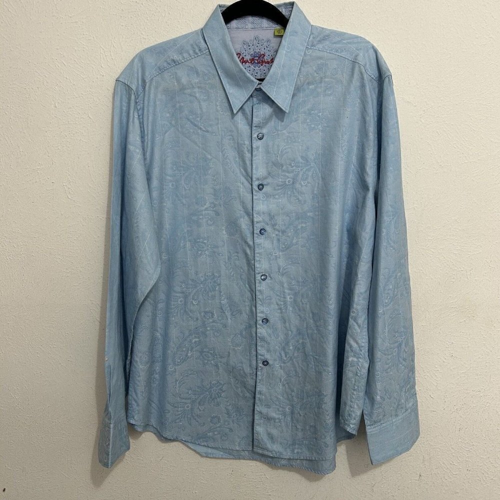 Robert Graham Men's Long Sleeve Button Down Paisley Blue Flip Cuff Shirt Sz 2XL